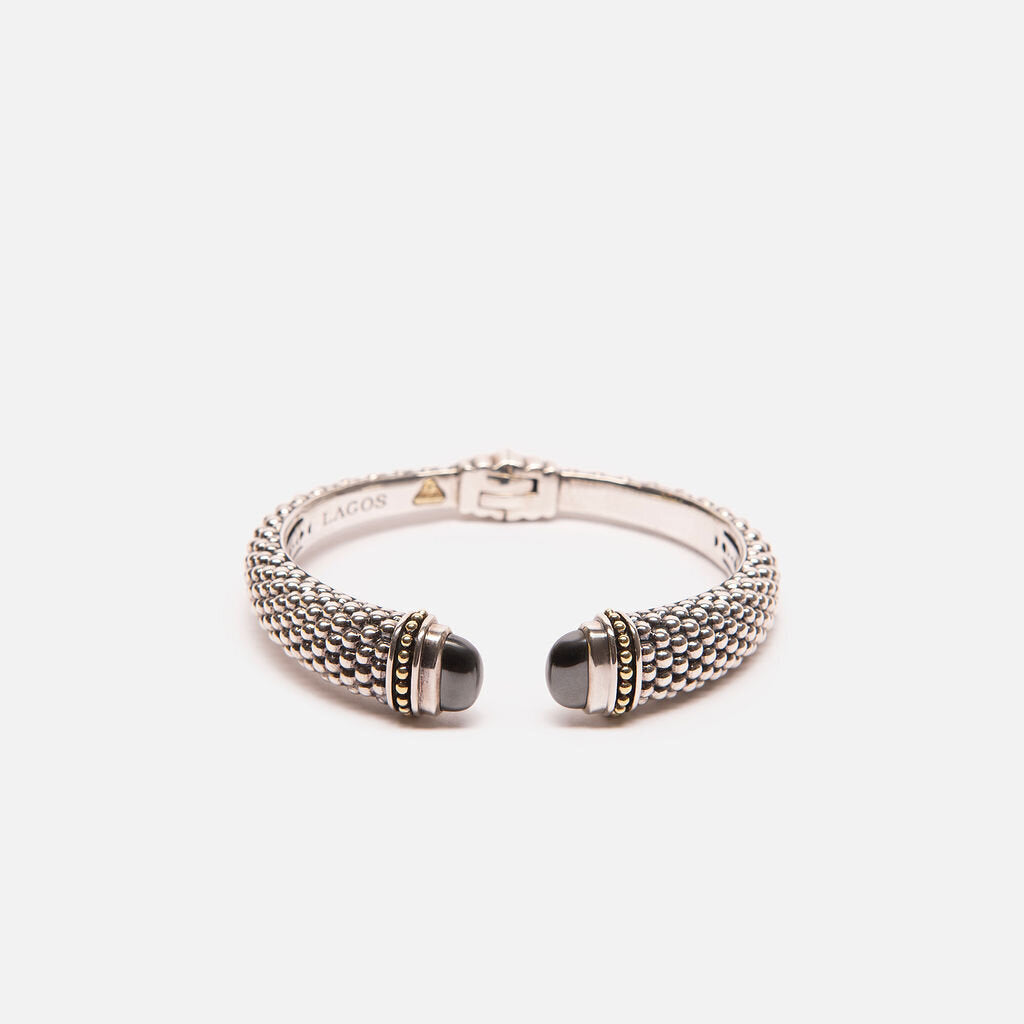 Lagos Sterling Silver + 18k Yellow Gold Onyx Cuff Bracelet