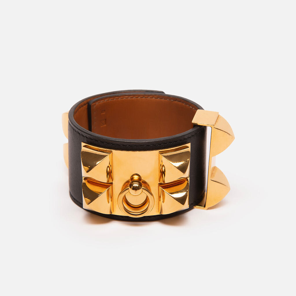 Hermes Black Leather Collier de Chien Bracelet