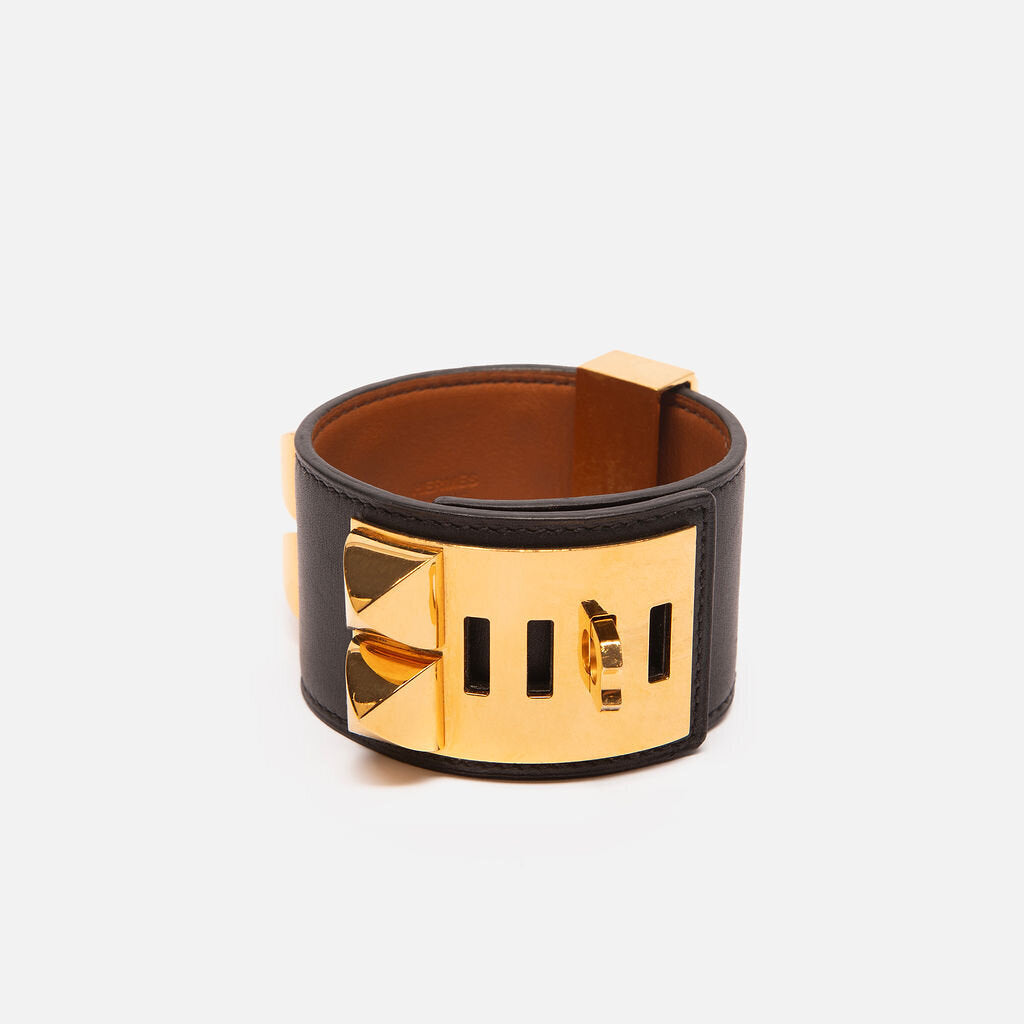 Hermes Black Leather Collier de Chien Bracelet