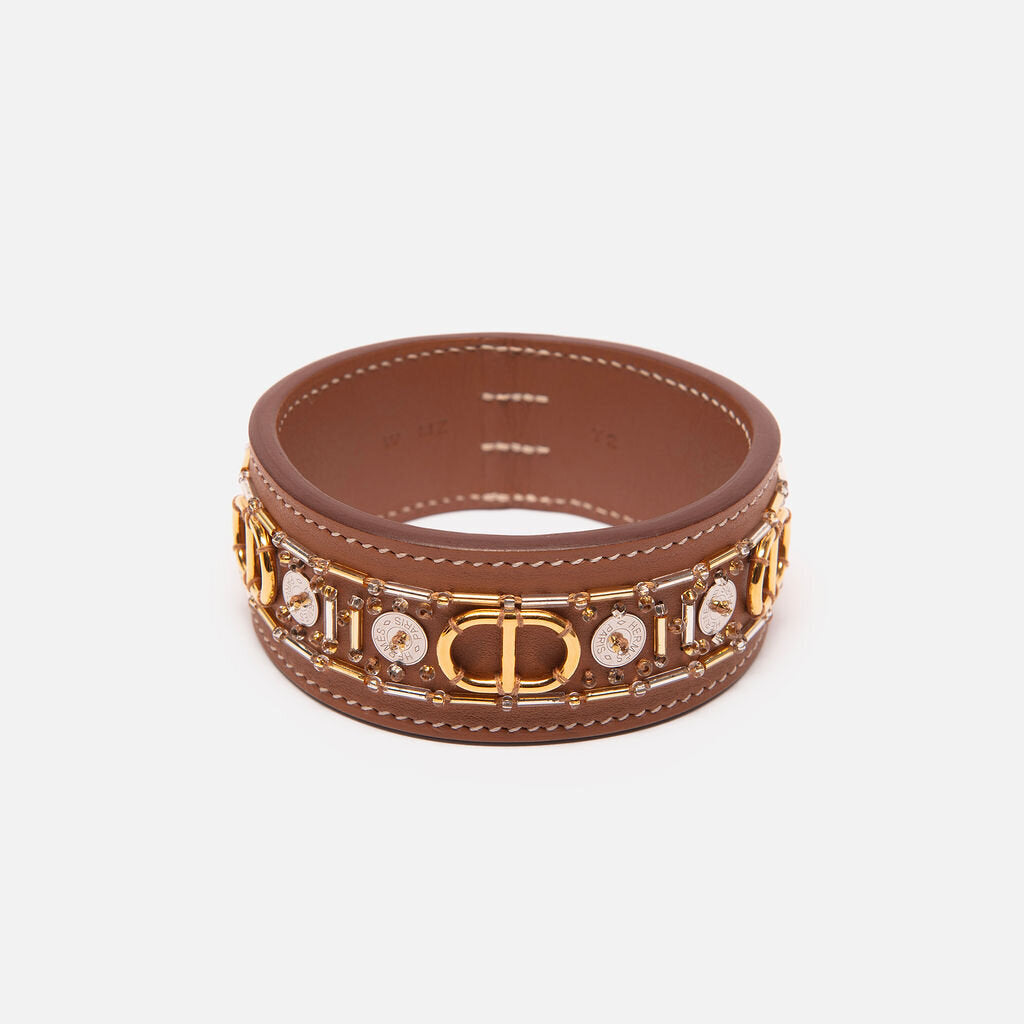 Hermes Brown Leather Embellished Bracelet