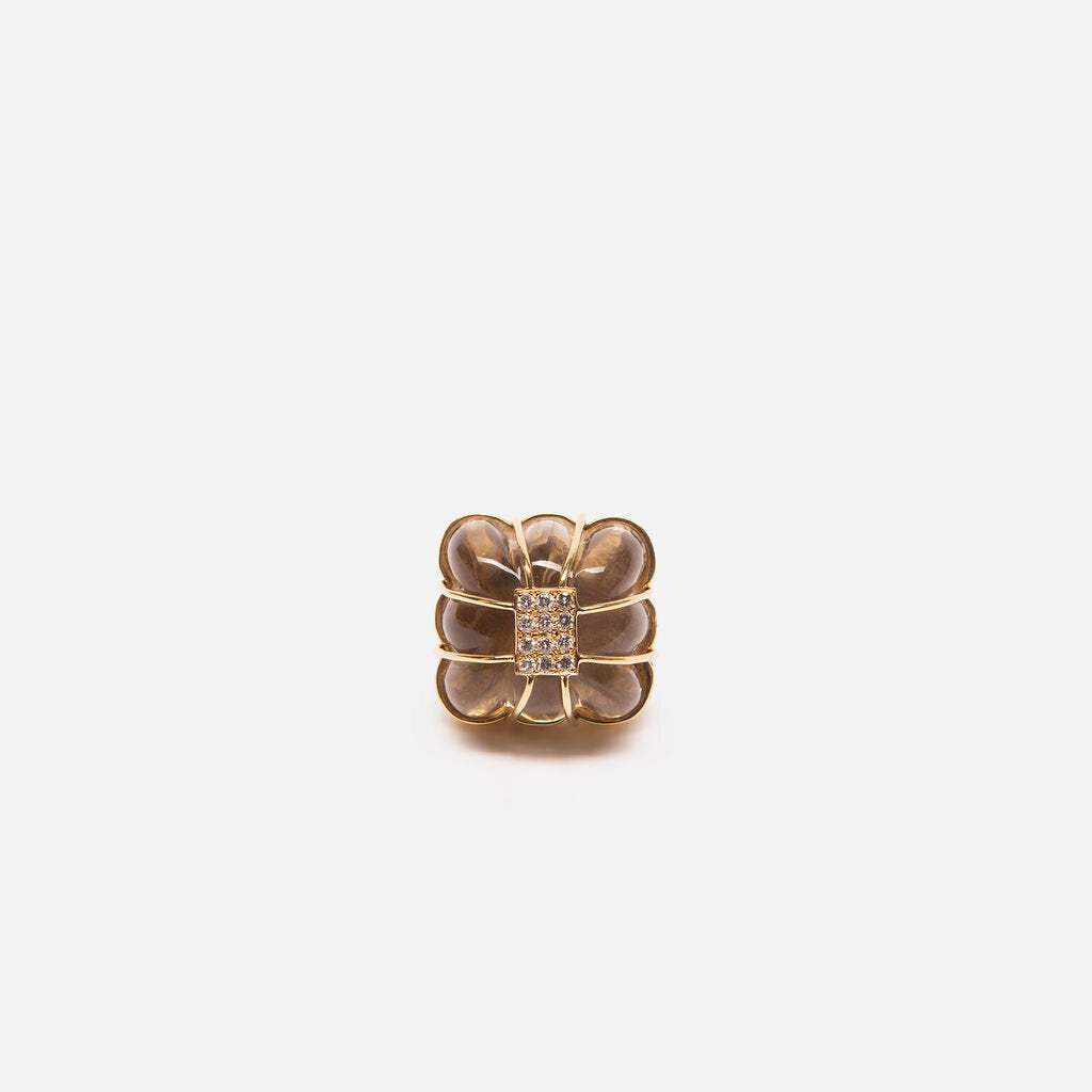 Kara Ross 18K Yellow Gold Fluted Rock Crystal Pave Diamond Cocktail Ring