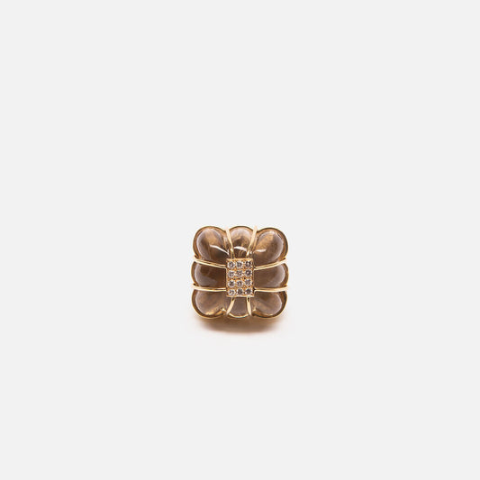 Kara Ross 18K Yellow Gold Fluted Rock Crystal Pave Diamond Cocktail Ring