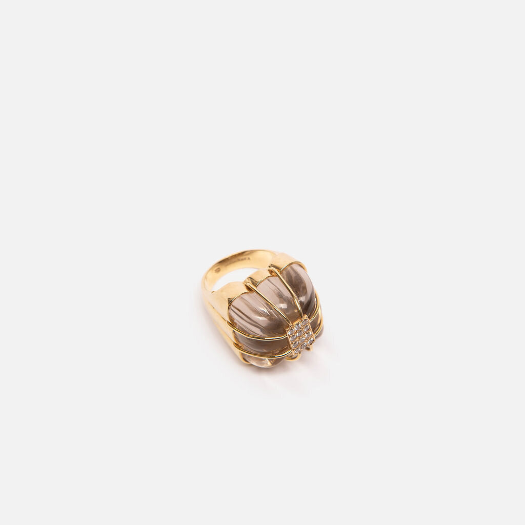 Kara Ross 18K Yellow Gold Fluted Rock Crystal Pave Diamond Cocktail Ring