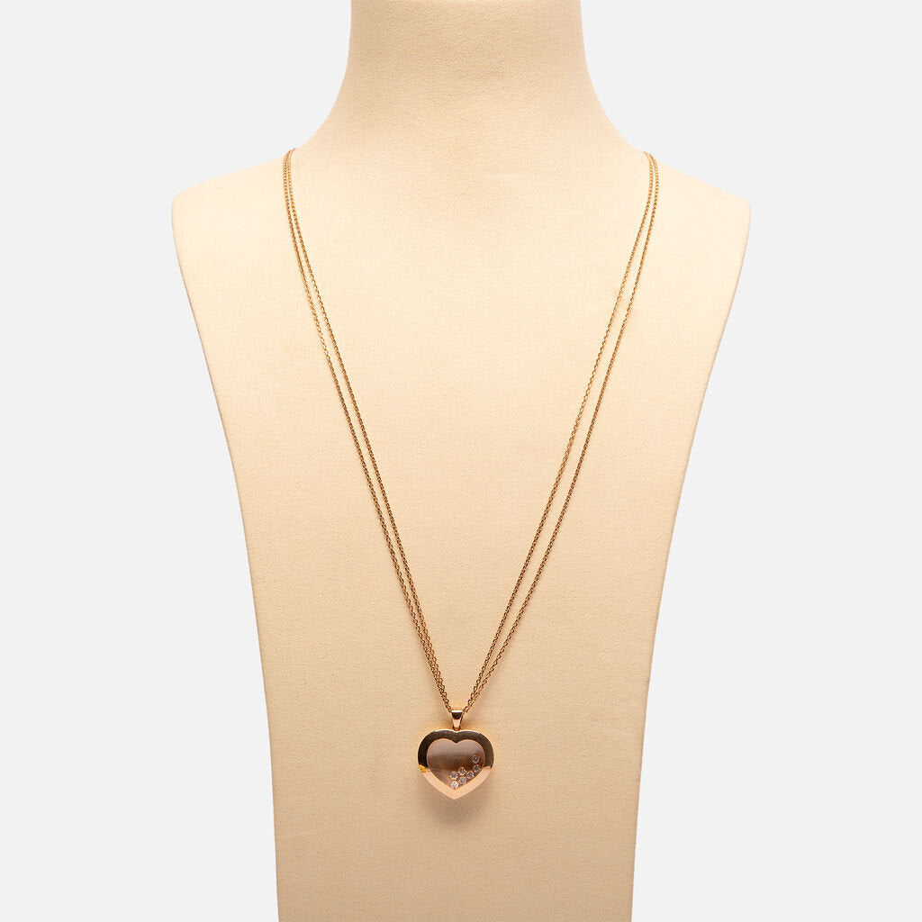 Chopard 18K Rose Gold 7 Diamond Large Happy Heart Pendant Necklace
