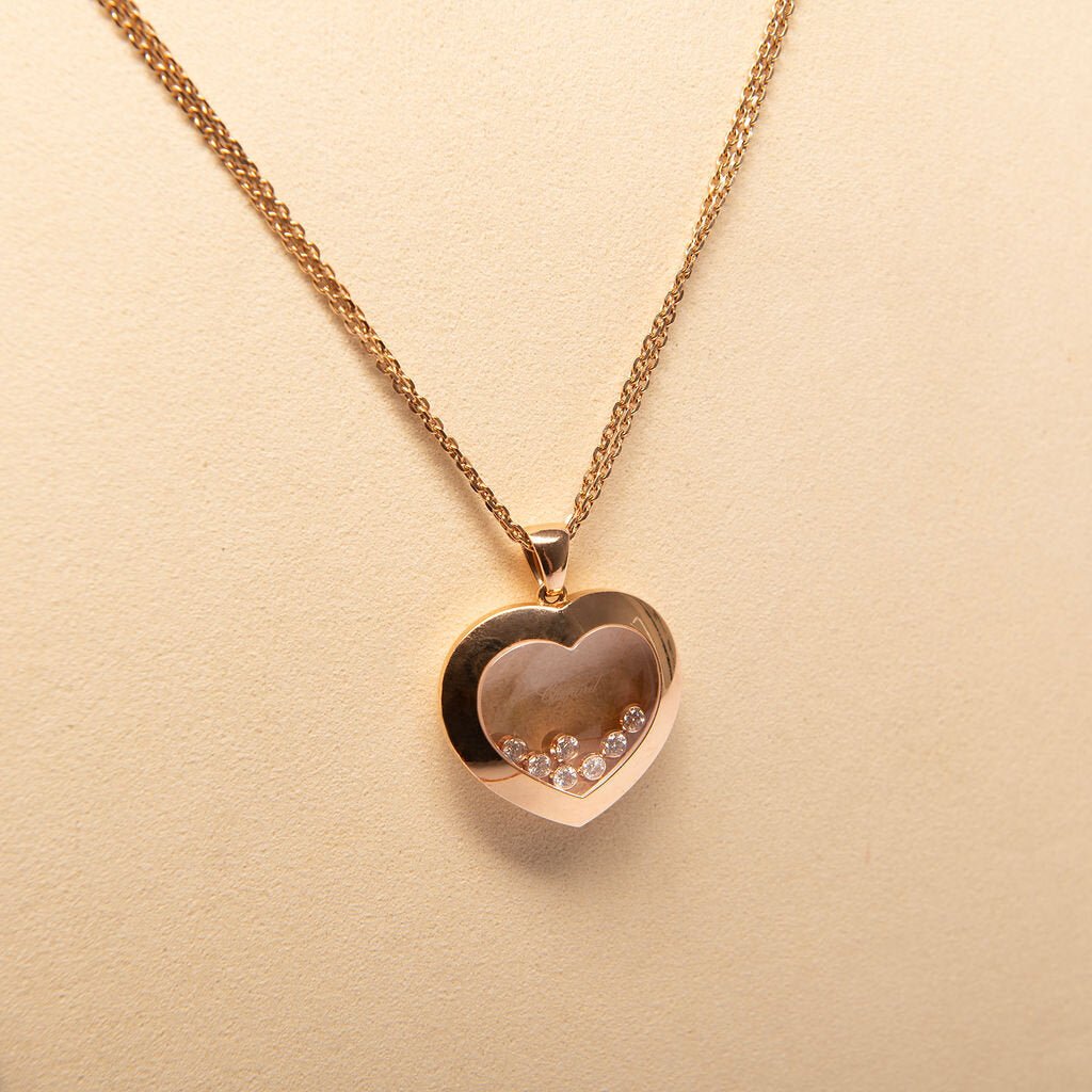 Chopard 18K Rose Gold 7 Diamond Large Happy Heart Pendant Necklace
