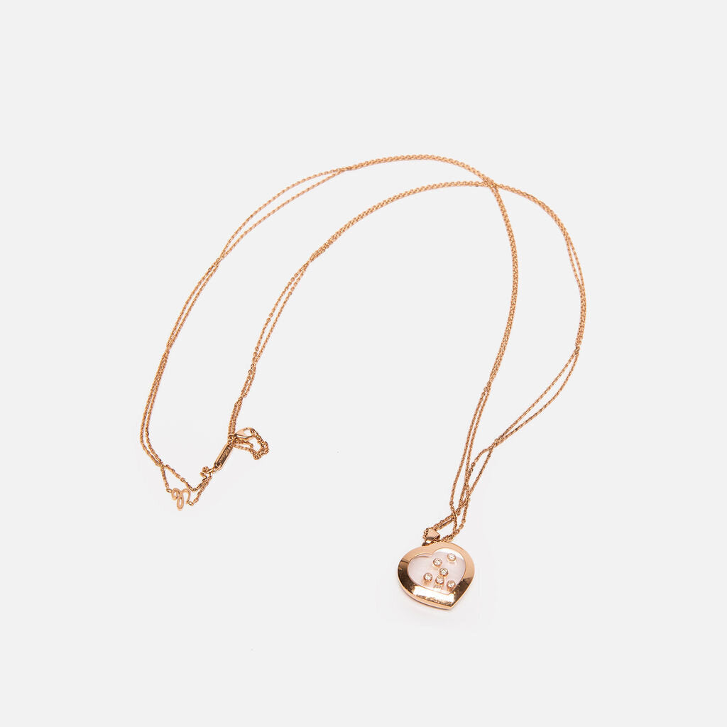 Chopard 18K Rose Gold 7 Diamond Large Happy Heart Pendant Necklace