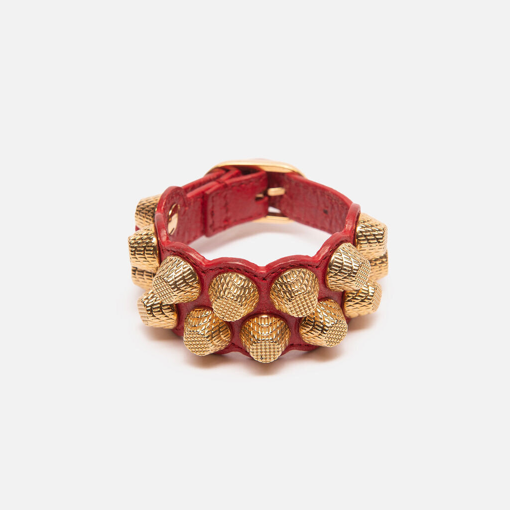 Balenciaga Red Leather Moto Stud Bracelet