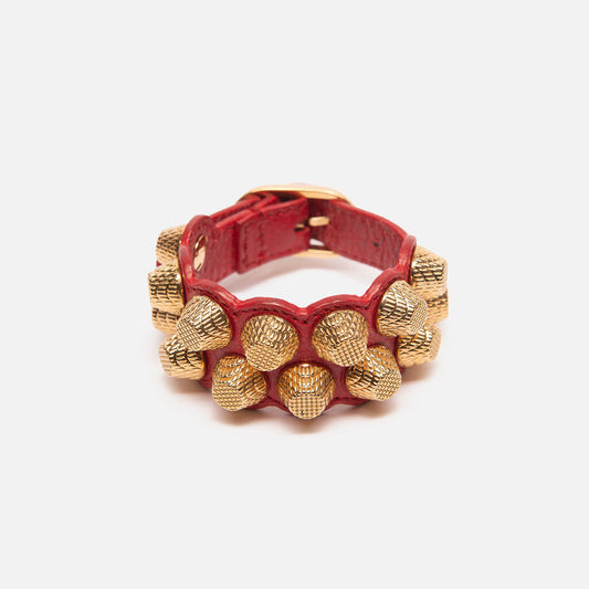 Balenciaga Red Leather Moto Stud Bracelet