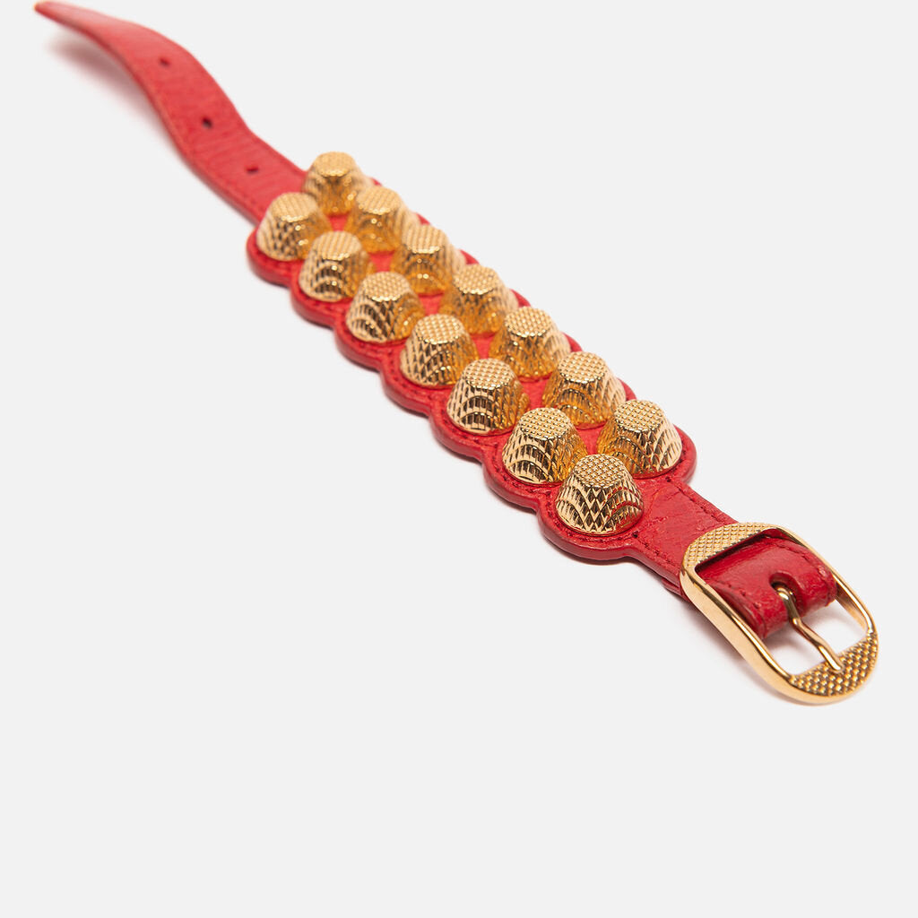 Balenciaga Red Leather Moto Stud Bracelet