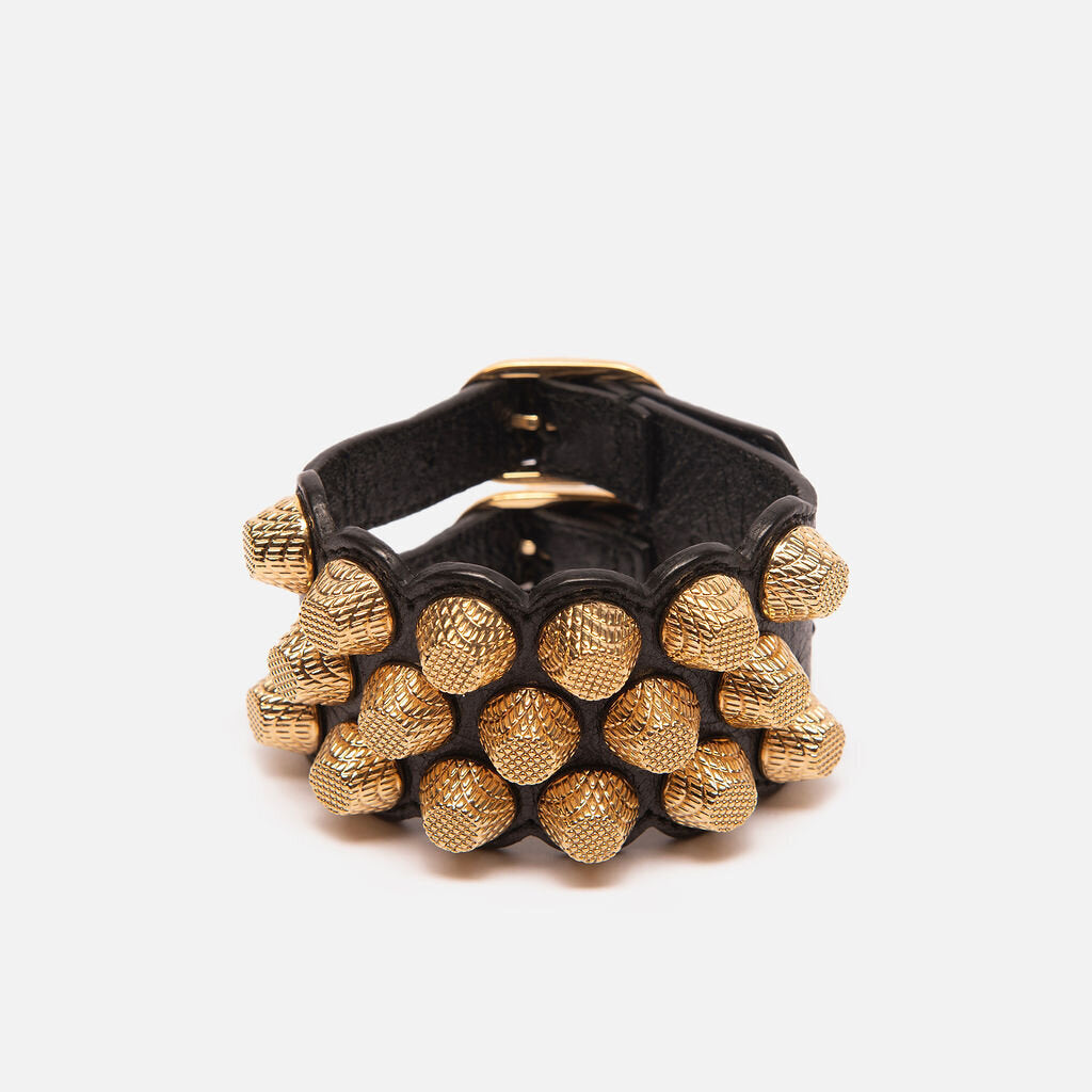 Balenciaga Black Leather Moto Stud Bracelet