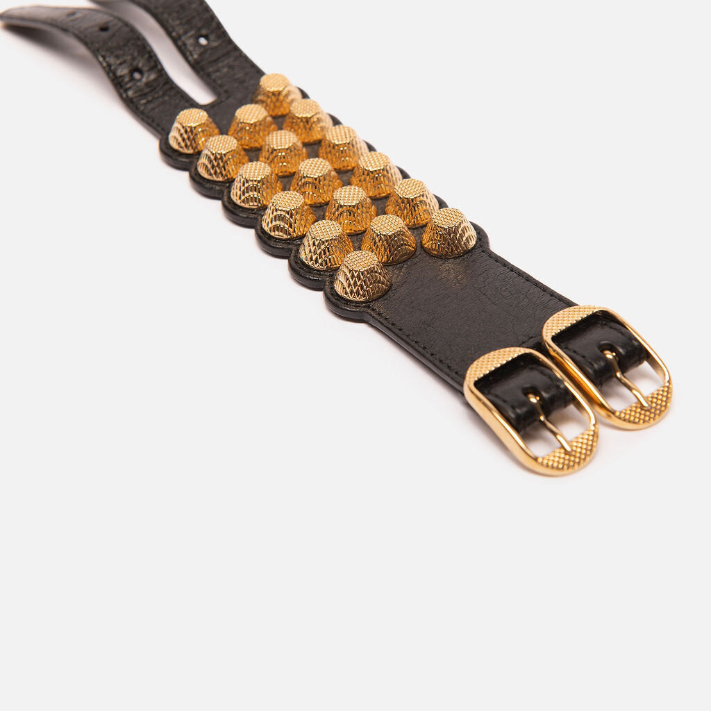 Balenciaga Black Leather Moto Stud Bracelet