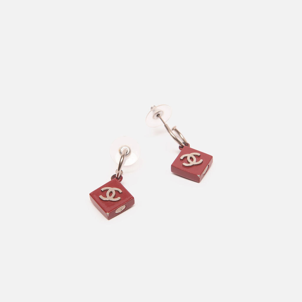 Chanel Red Diamond-Shape CC Earrings
