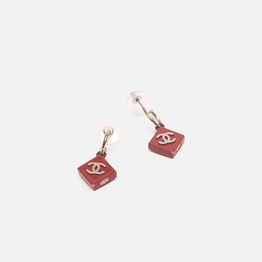 Chanel Red Diamond-Shape CC Earrings