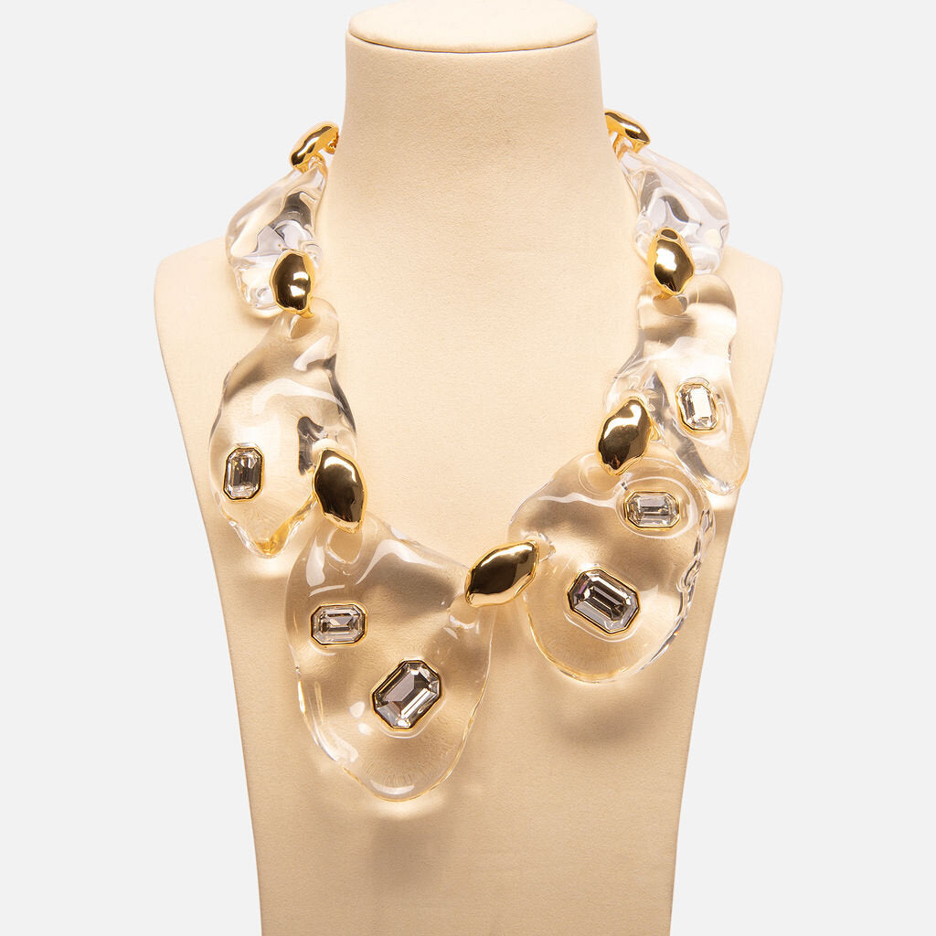 Alexis Bittar Clear Liquid Lucite Crystal Pebble Necklace