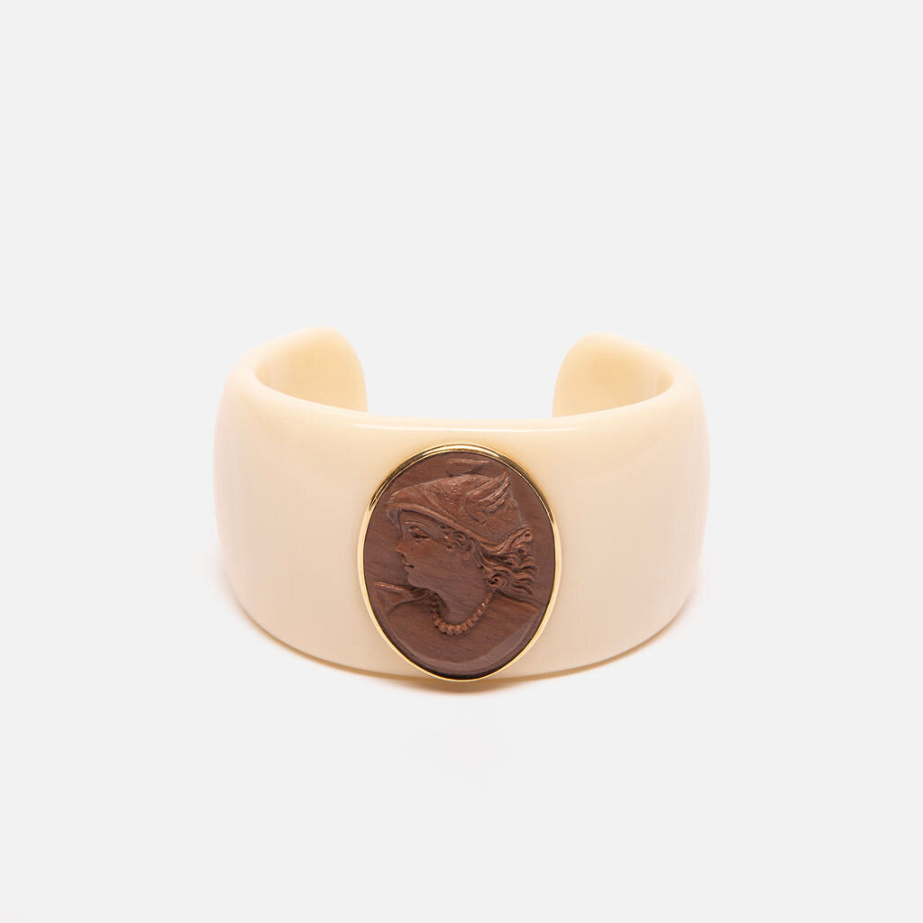 Bakelite Cuff With Cameo 18K Gold Bezel