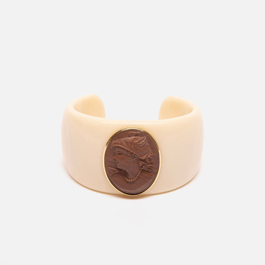 Bakelite Cuff With Cameo 18K Gold Bezel