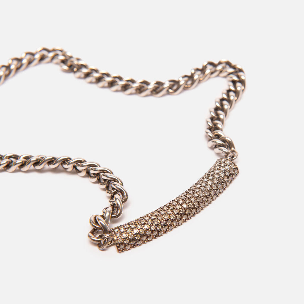 Sheryl Lowe Stearling Silver Diamond Curb & Diamond Roll Bar Necklace