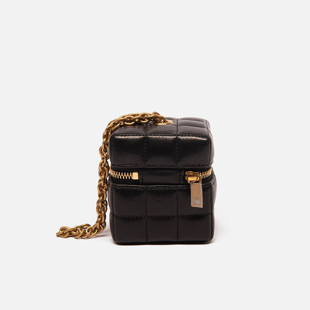 Saint Laurent Black Matelasse Carre Mini Cube