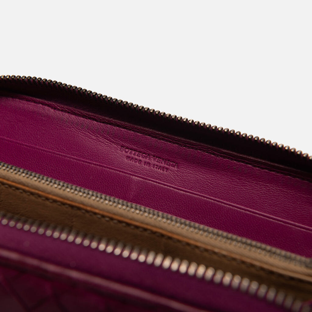 Bottega Veneta Purple Intrecciato Zip Wallet