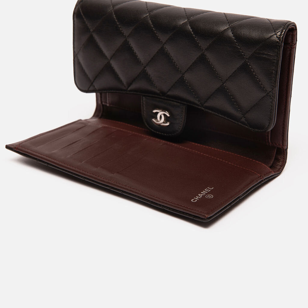 Chanel Lambskin Quilted Black Long Flap Wallet