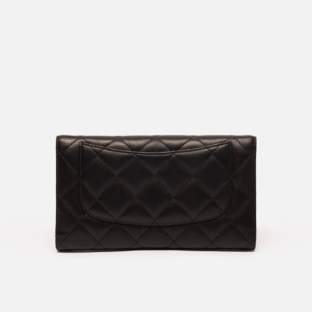 Chanel Lambskin Quilted Black Long Flap Wallet