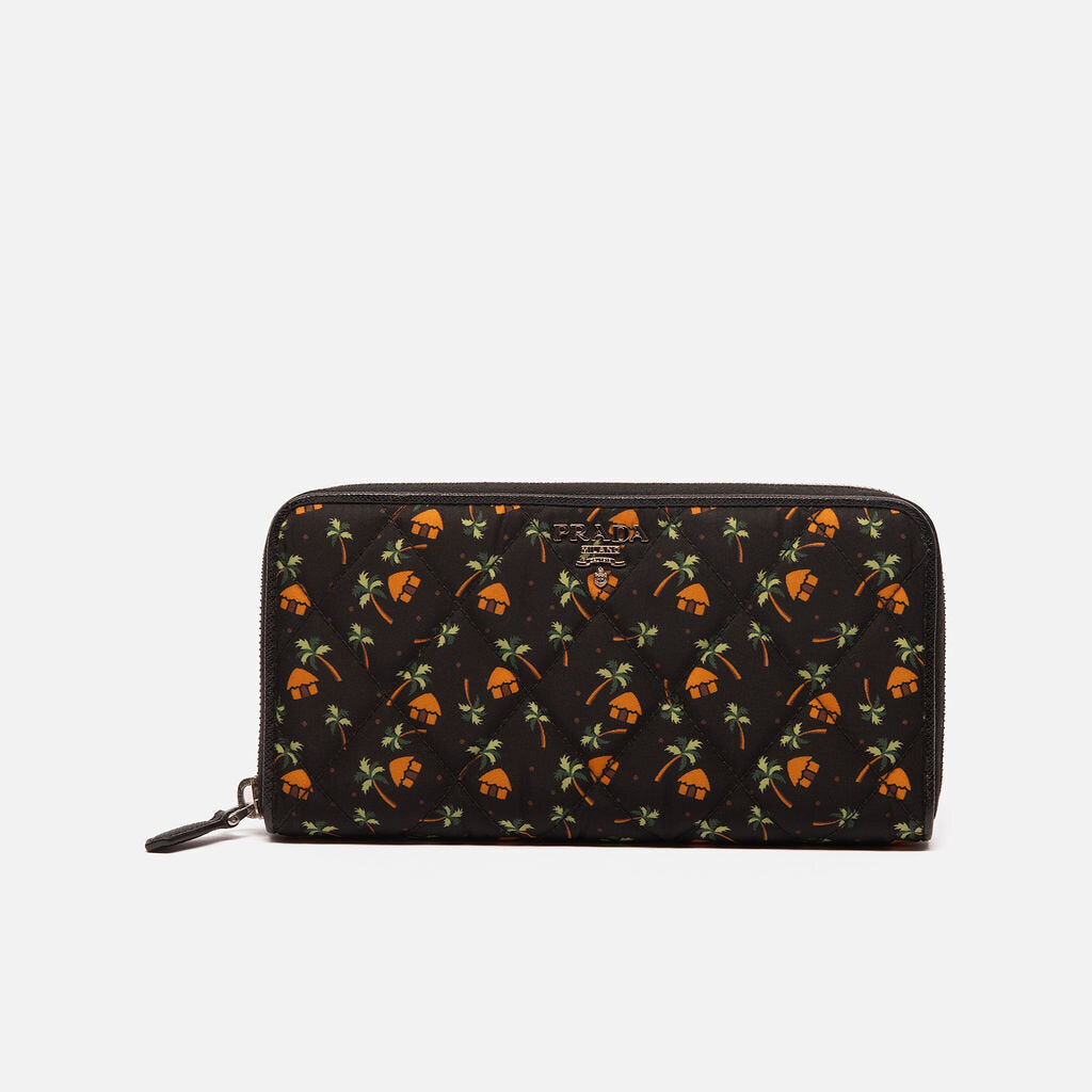 Prada Nylon Quilted Palm Tree Zippy Wallet