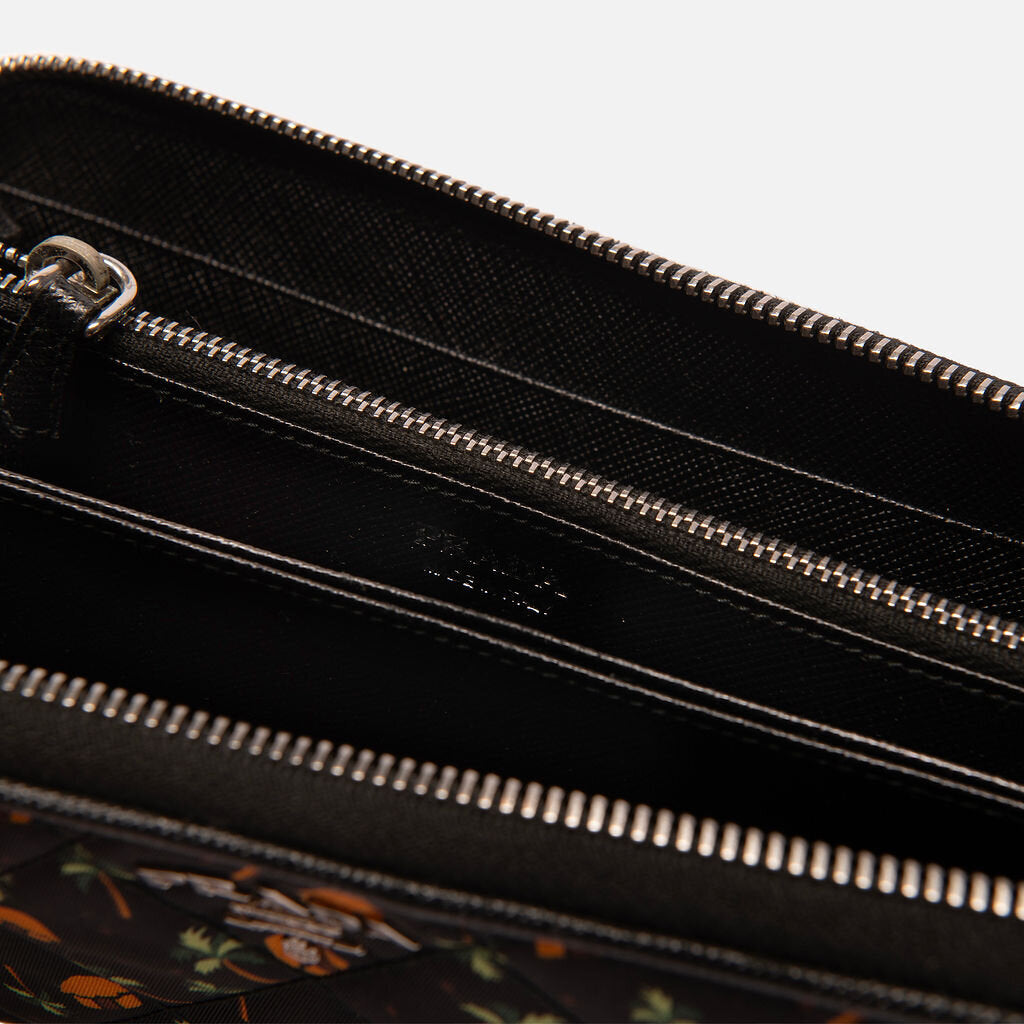 Prada Nylon Quilted Palm Tree Zippy Wallet