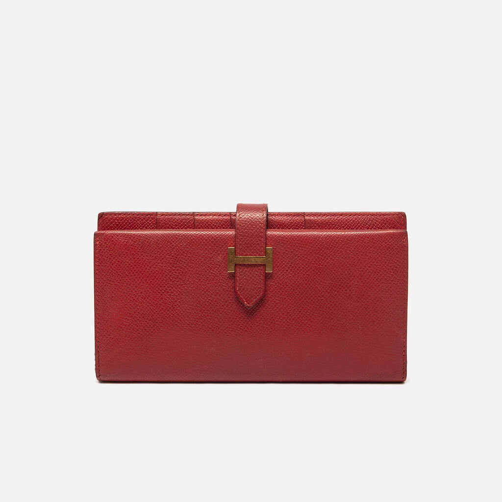 Hermes Red Leather Bearn Wallet