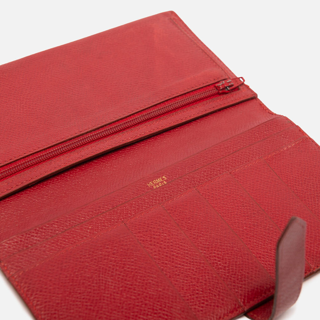 Hermes Red Leather Bearn Wallet