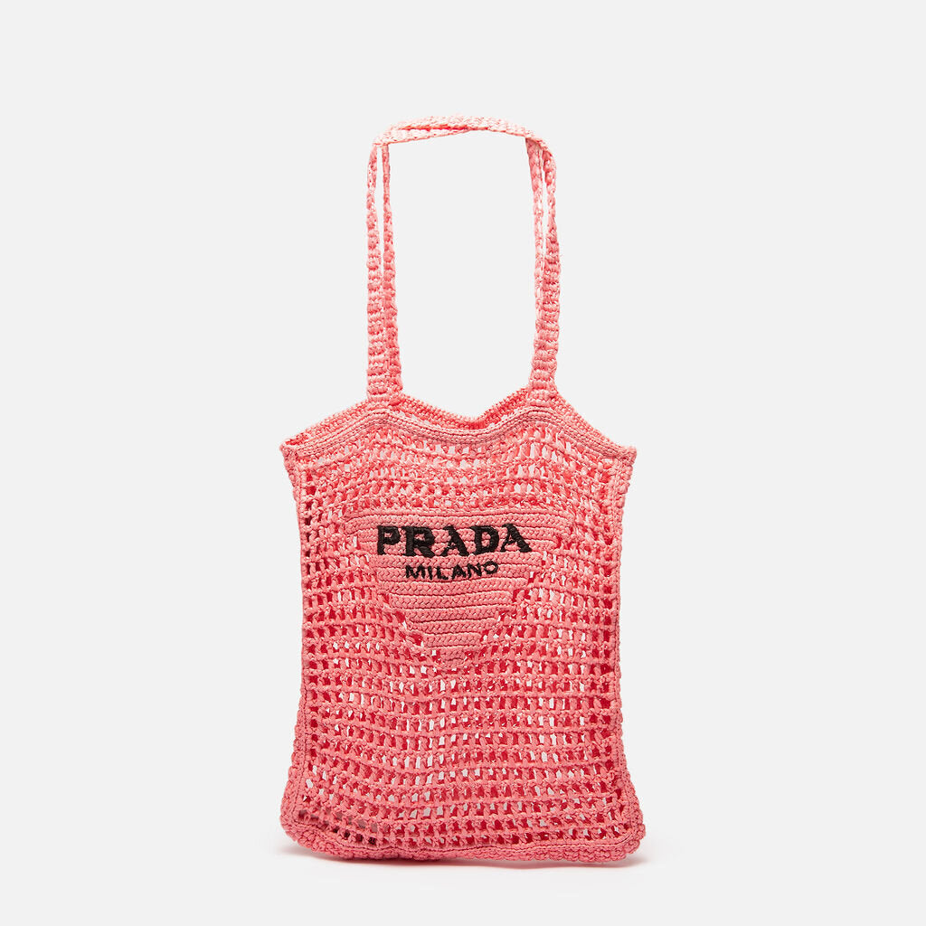 Prada Pink Raffia Crochet Tote Bag