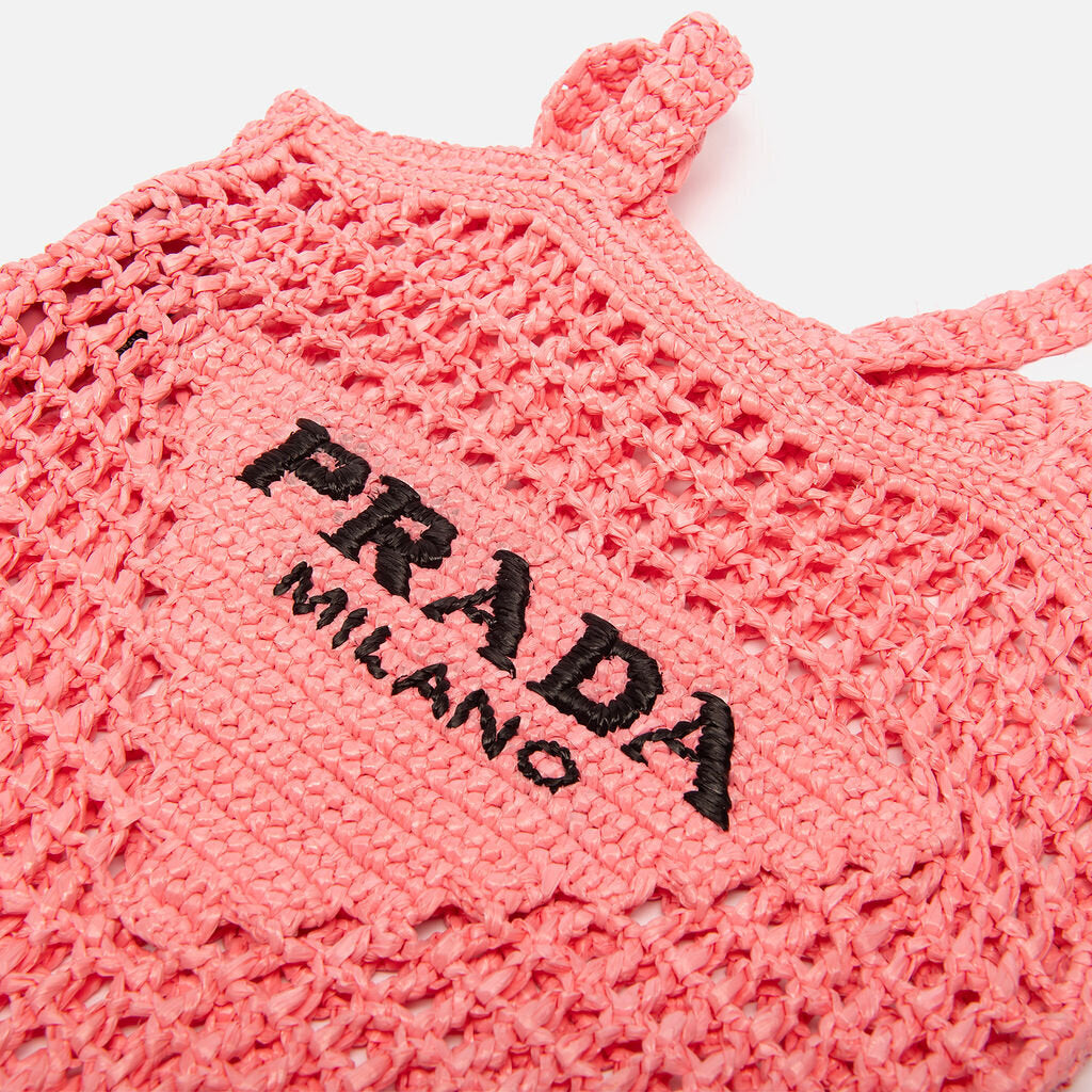 Prada Pink Raffia Crochet Tote Bag
