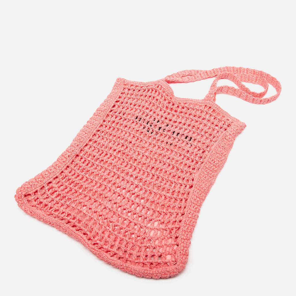 Prada Pink Raffia Crochet Tote Bag