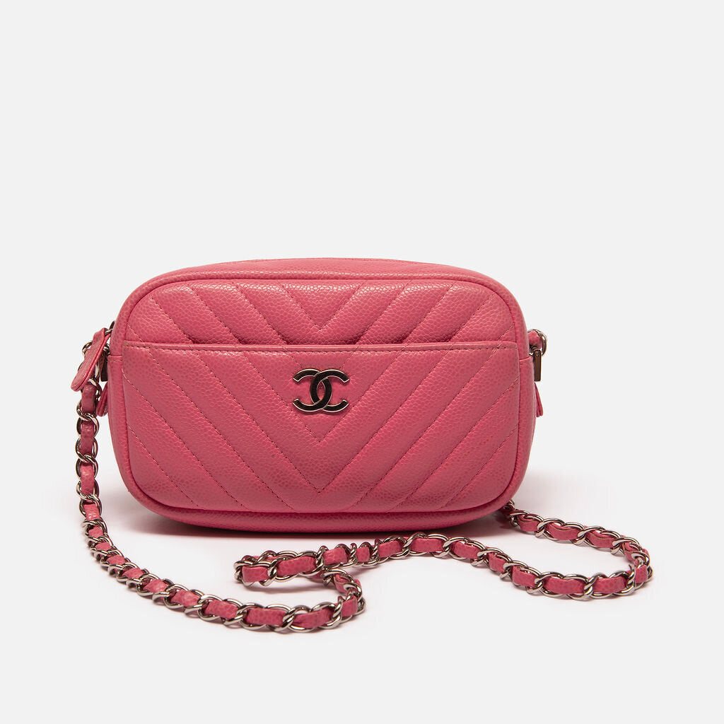 Chanel Pink Chevron Caviar Camera Bag