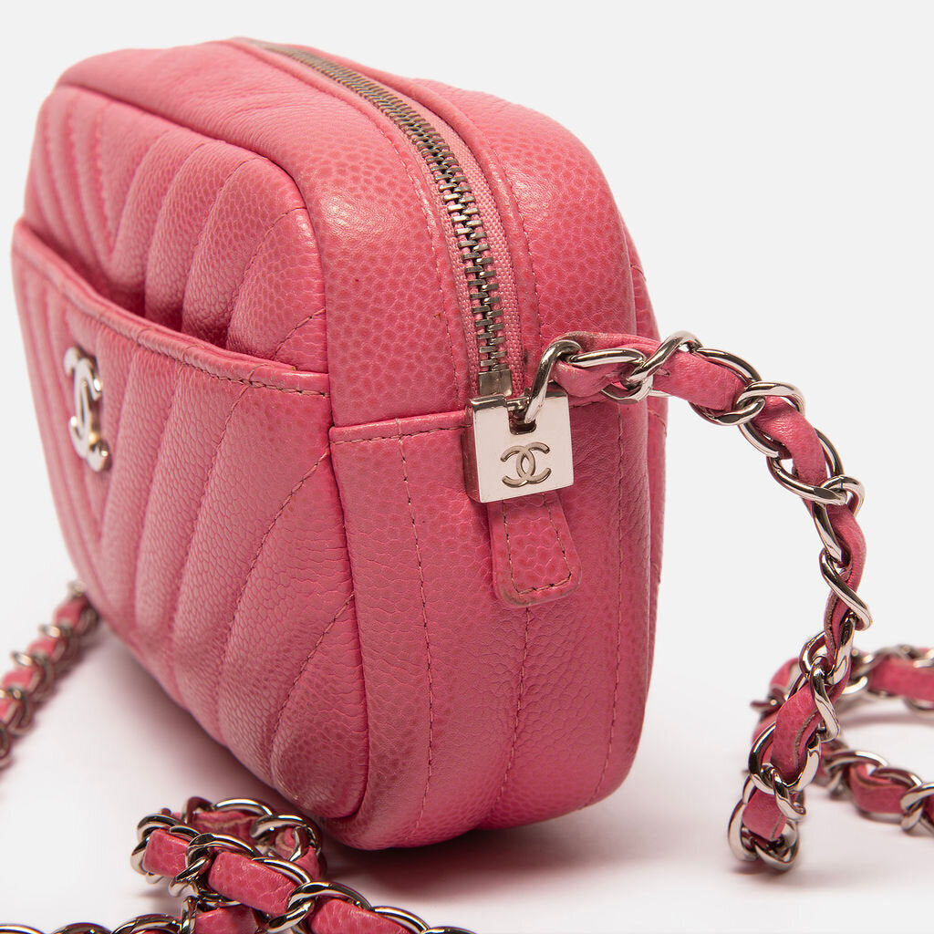 Chanel Pink Chevron Caviar Camera Bag