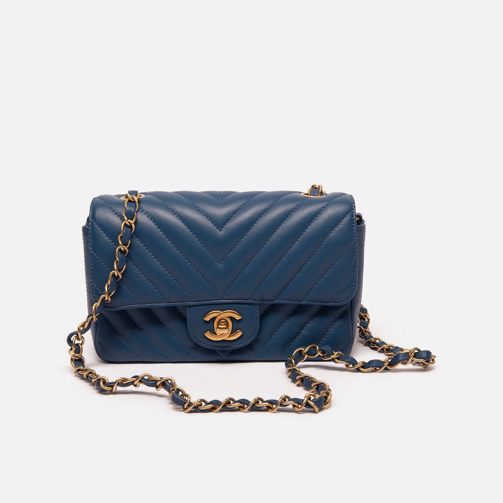 Chanel Chevron Edge Stitched Blue Rectangular Mini (27 Series)