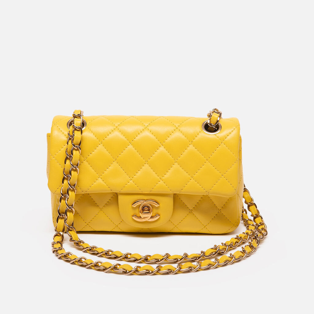 Chanel Yellow Lambskin Mini Rectangular