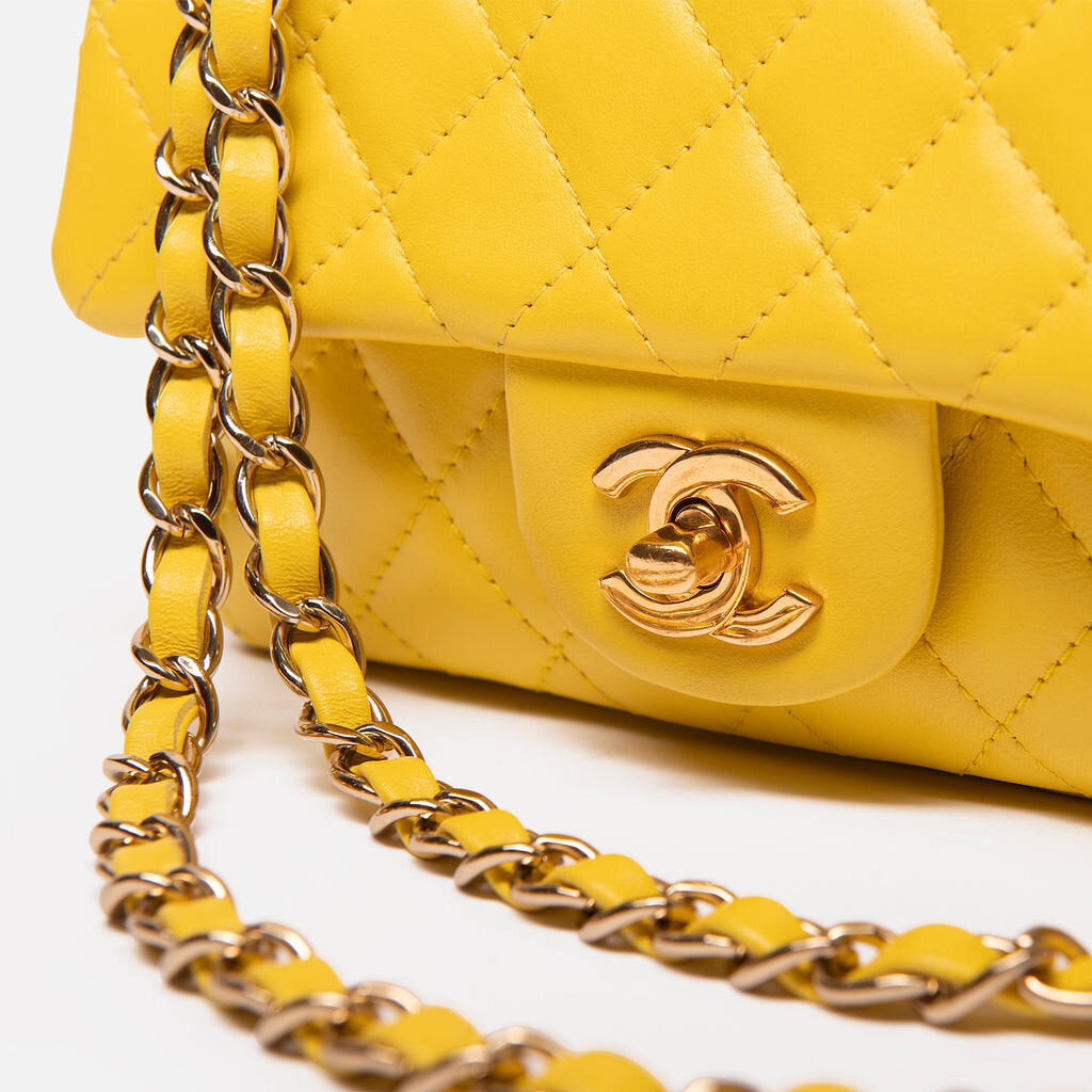 Chanel Yellow Lambskin Mini Rectangular