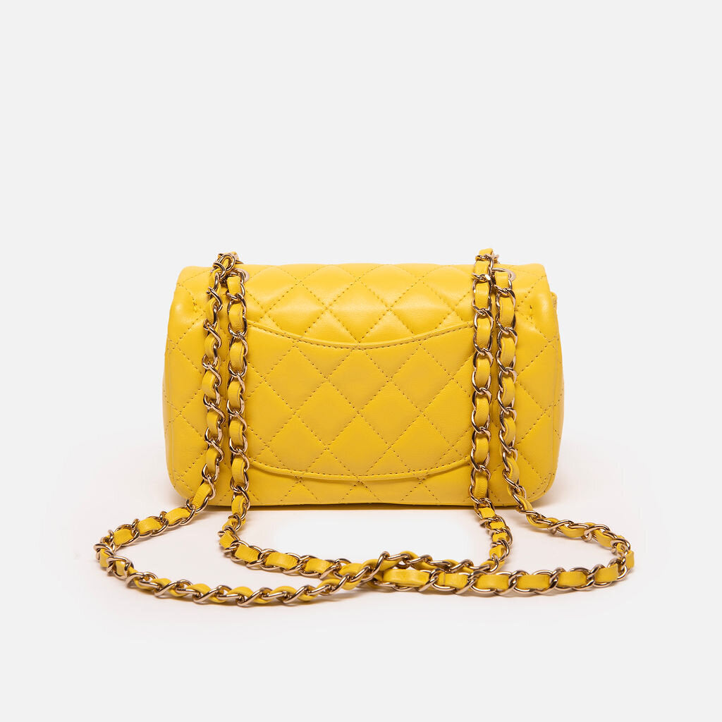 Chanel Yellow Lambskin Mini Rectangular