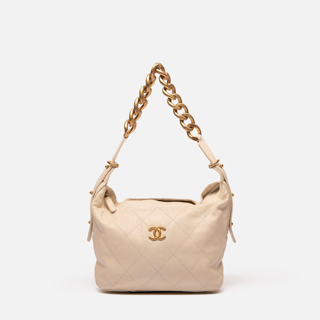 Chanel Chipped White Shoulder Hobo
