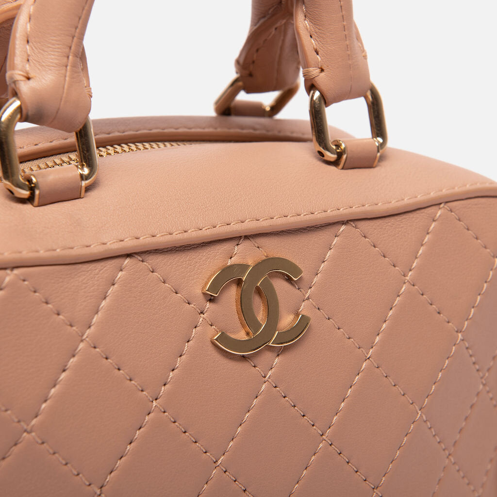 Chanel Tan Quilted Lambskin Vanity Bag