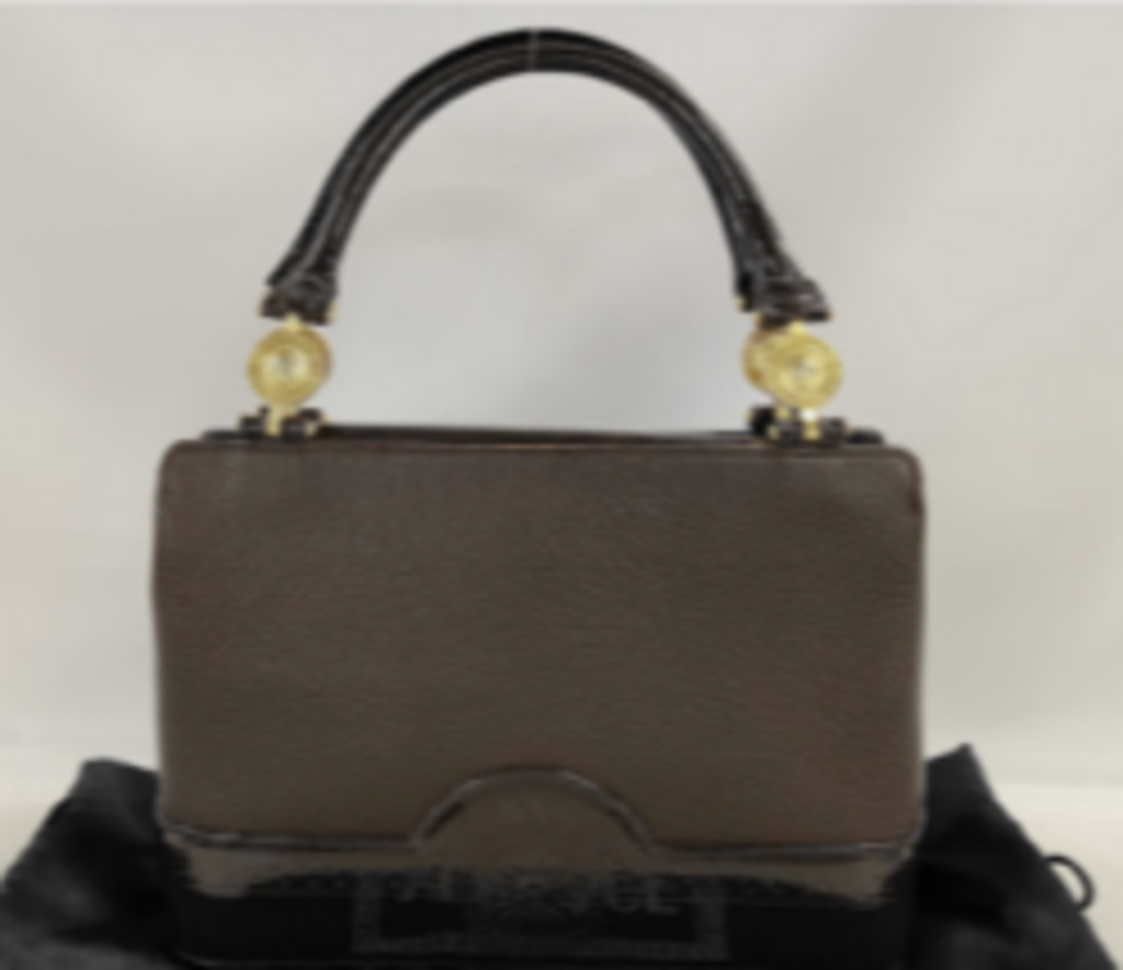 Brown Leather Sun Motif Top Handle Bag