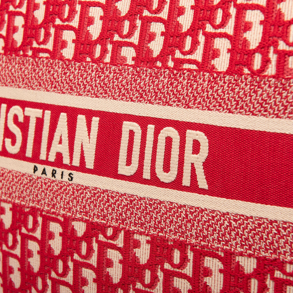 Christian Dior Red & White Oblique Canvas Book Tote