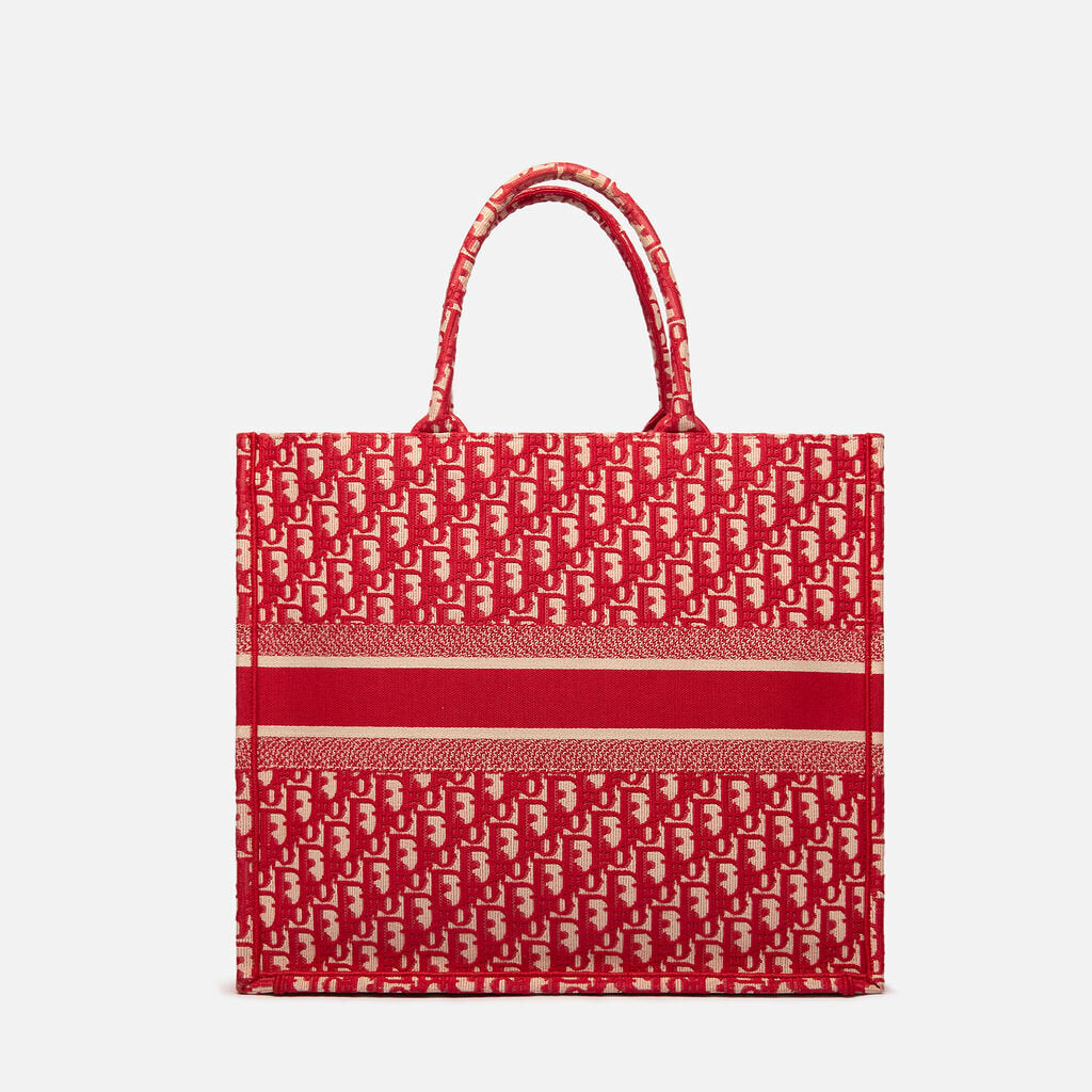Christian Dior Red & White Oblique Canvas Book Tote