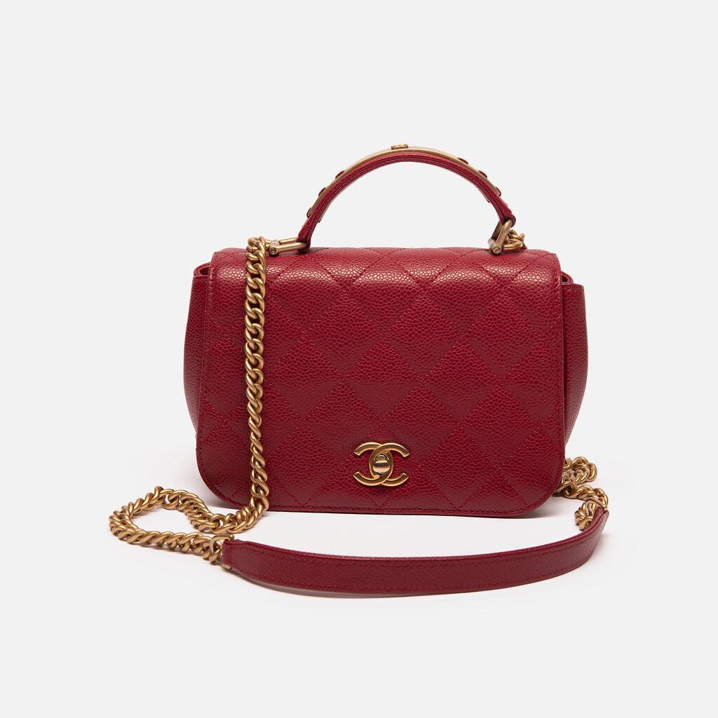 Chanel Burgundy Shiny Leather Chain Top Handle w/Crossbody