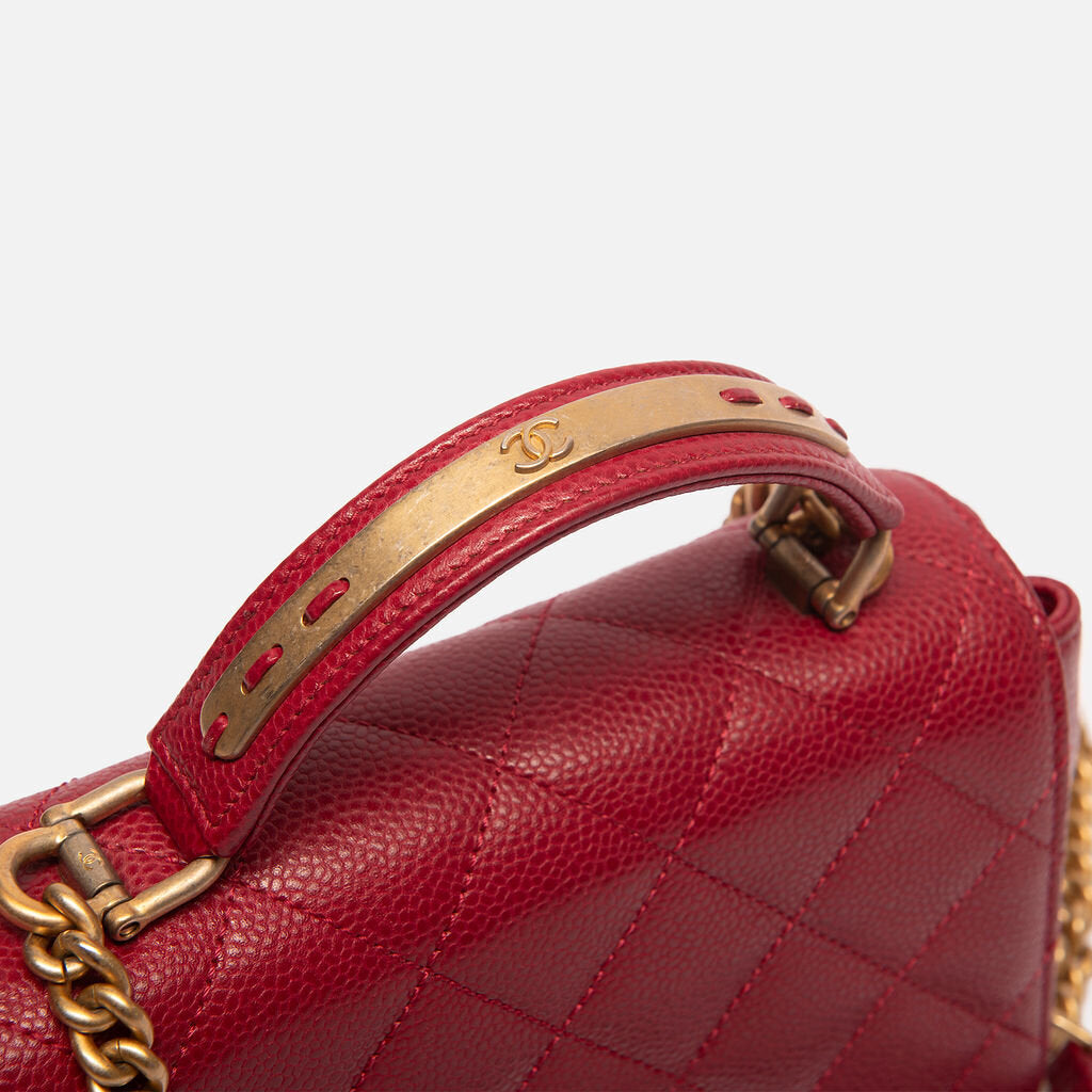 Chanel Burgundy Shiny Leather Chain Top Handle w/Crossbody