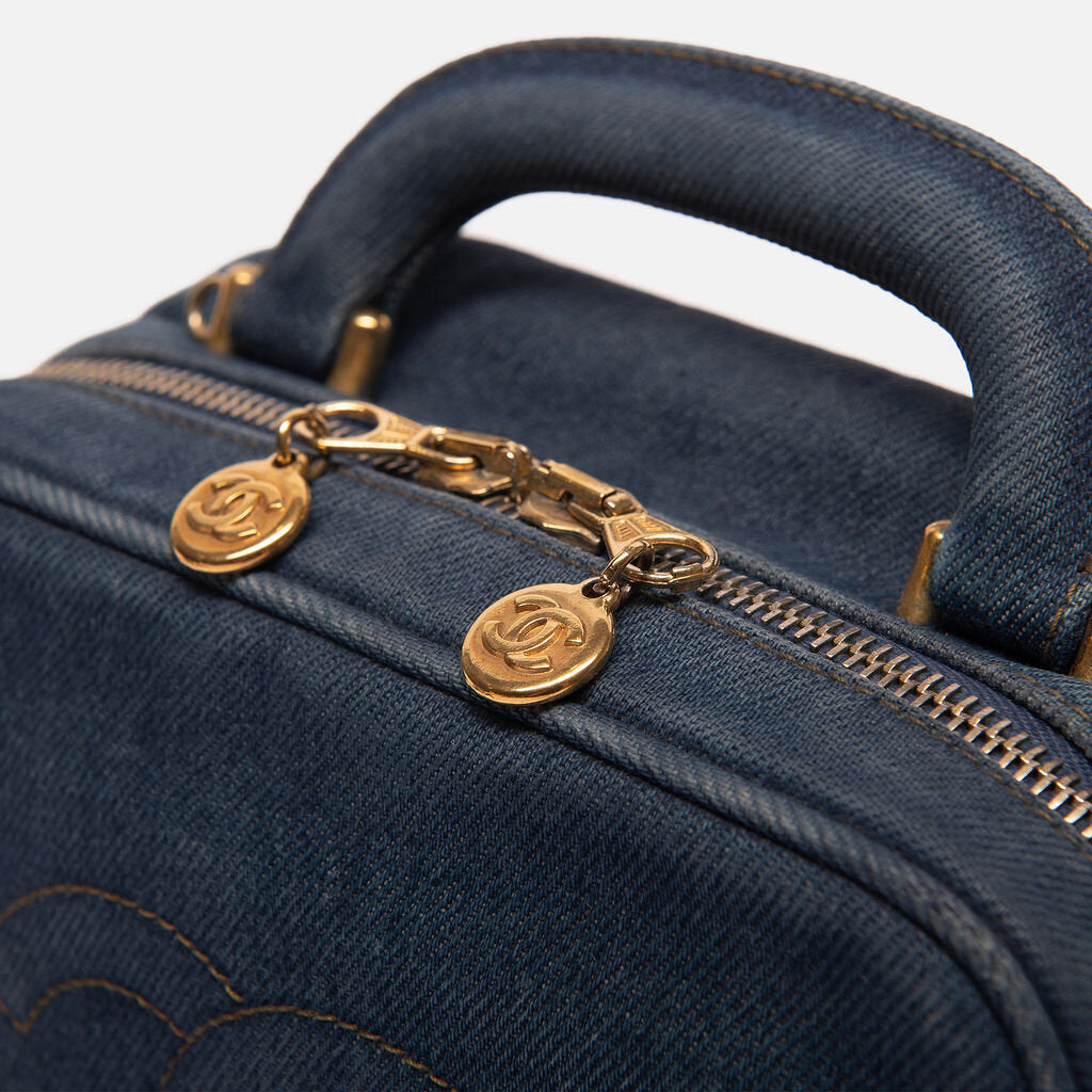 Chanel Vintage Blue Denim Vanity w/ Strap