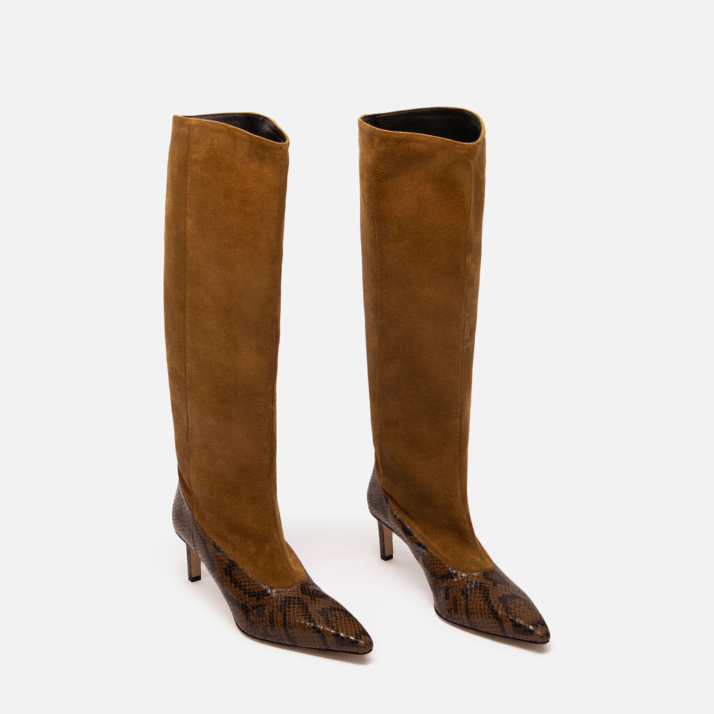 Freda Salvador Brown Suede & Lizard Boots