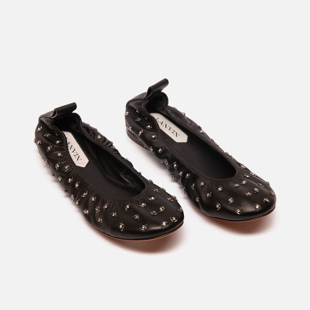 Lanvin Black Leather Diamond Studded Ballerina Flat