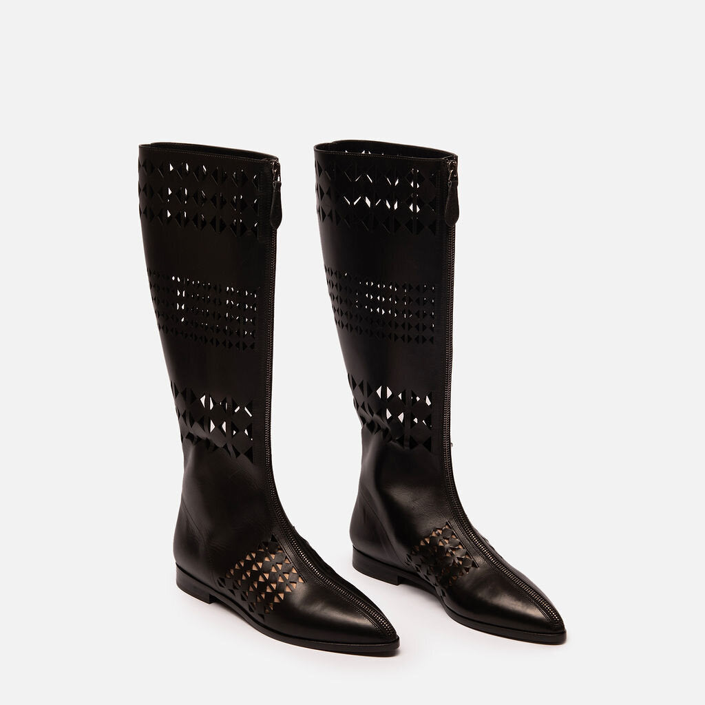 Alaia Black Leather Lazer Cut Boots