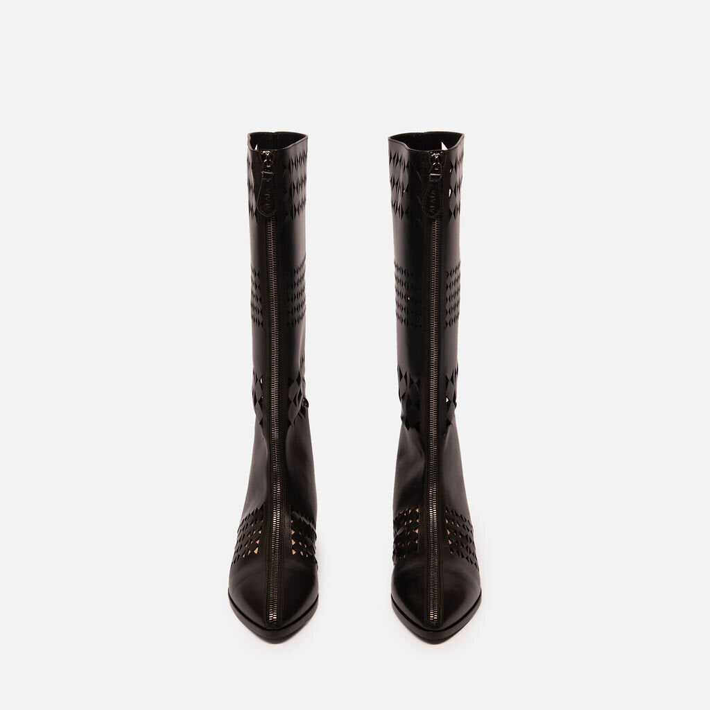Alaia Black Leather Lazer Cut Boots